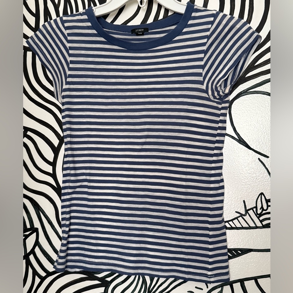 J. Crew Blue and White Striped Baby Tee women XS